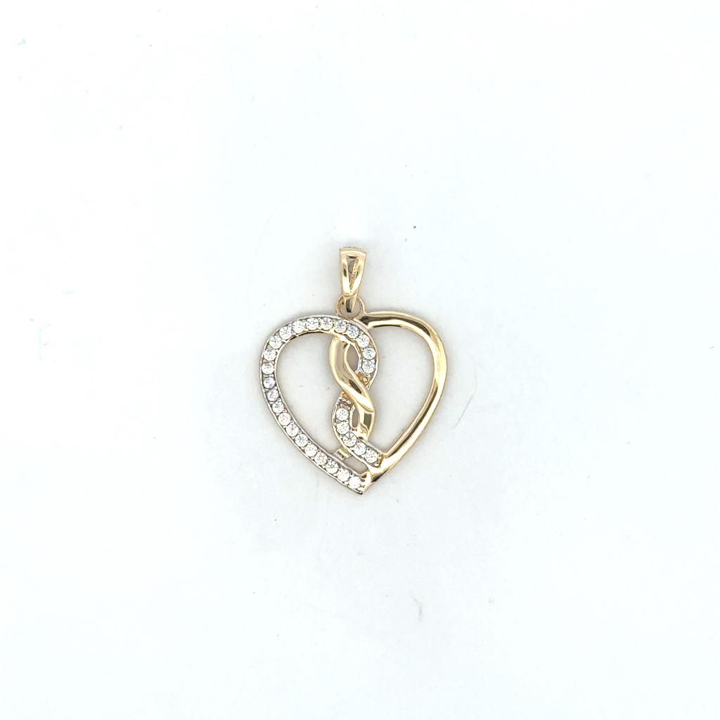 Pendentif coeur, or 2 tons (jaune et blanc) 10 carats, zircons incolores Pendentif coeur, or 2 tons (jaune et blanc) 10 carats, zircons incolores