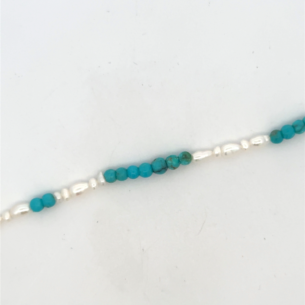 Chaîne de cheville perles, turquoises, fermoir argent