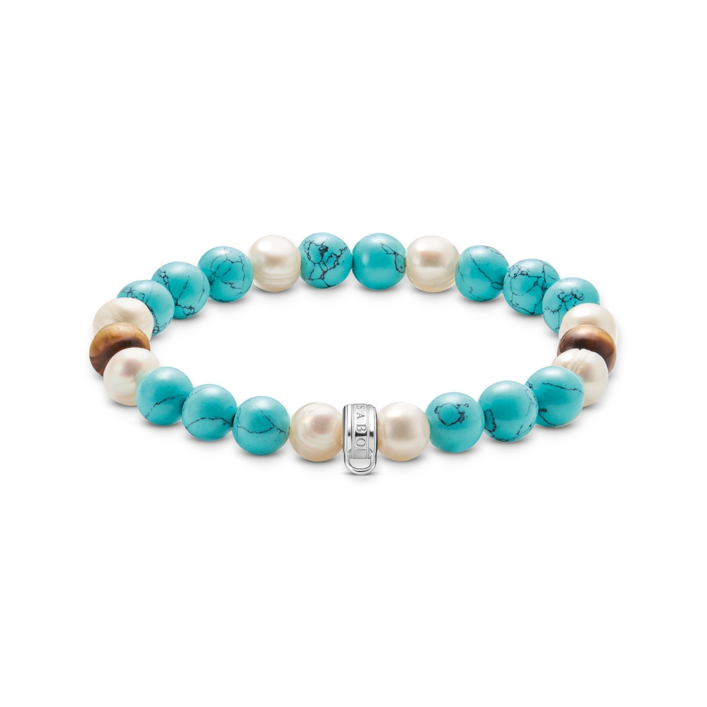 Bracelet extensible, argent, perles d'eau douce, oeil-de-tigre, imitation turquoise - X0293-951-7-L17 - Thomas Sabo