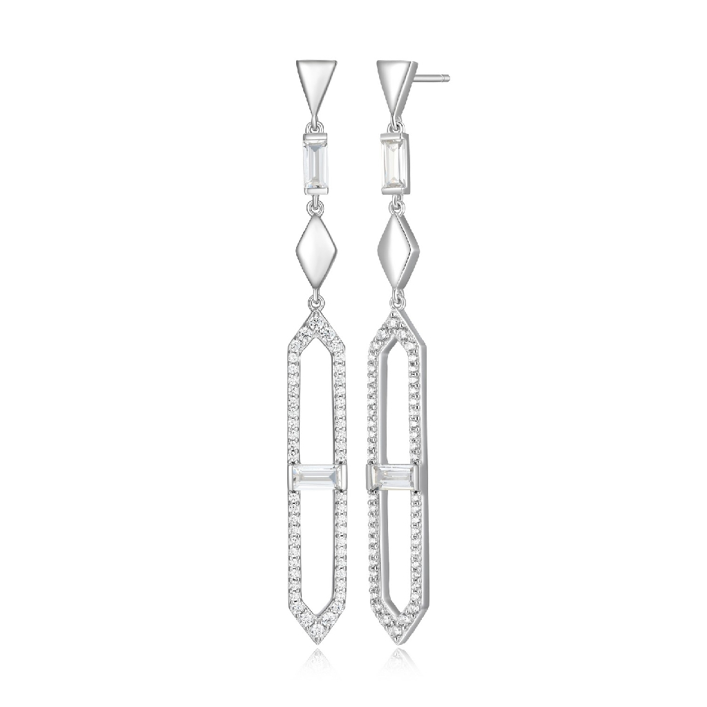 Boucles d'oreilles pendantes argent rhodié, zircons incolores