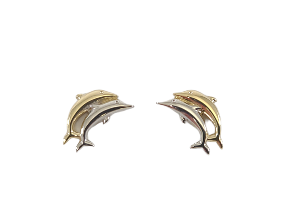 Boucles d'oreilles fixes dauphins, or 2 tons (jaune/blanc) 10 carats - EMDC0116472T - Exclusivités