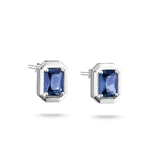 Boucles d'oreilles fixes octogonales, argent, nanocristal bleu