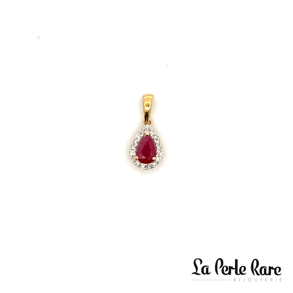 Pendentif or jaune 10 carats,5 points de rubis, 14 points de diamants total - SKEPR43392-RDP - Exclusivités