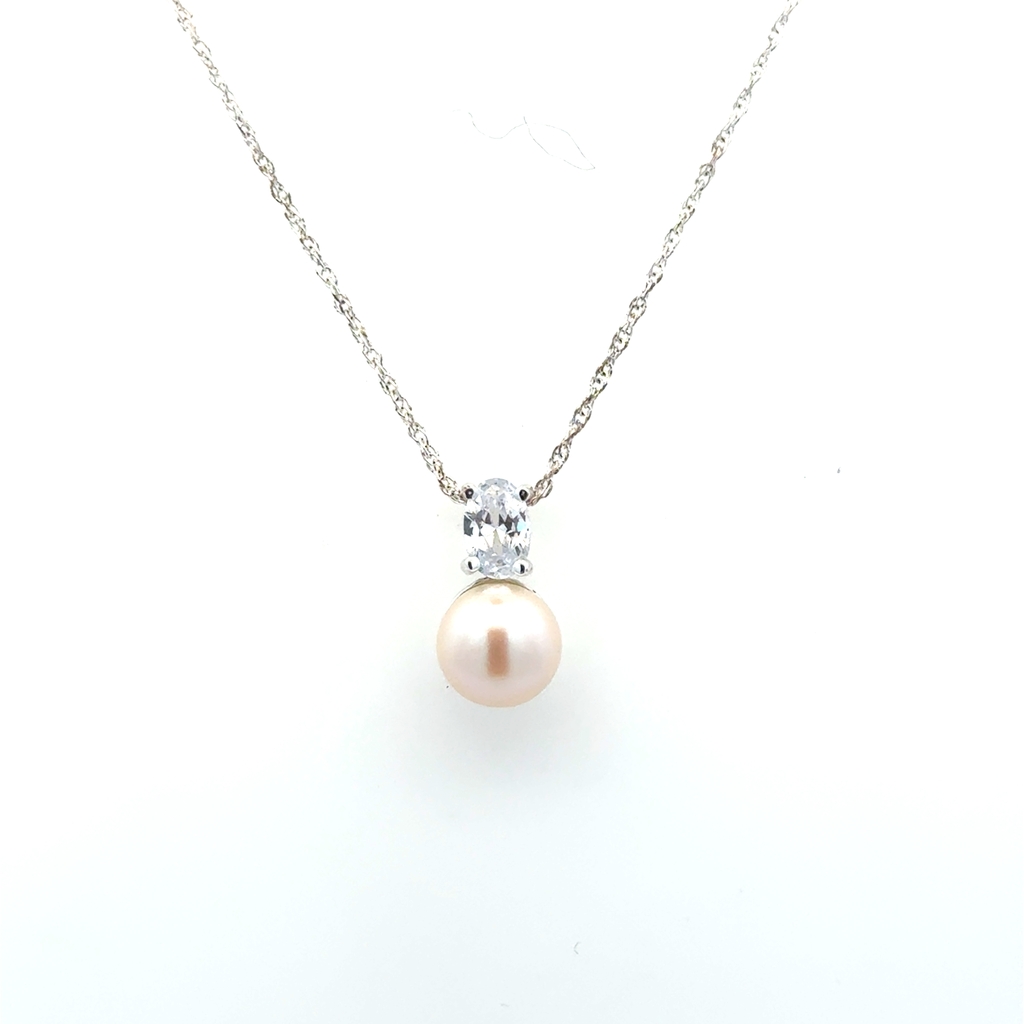 Pendentif argent, perle, zircon incolore