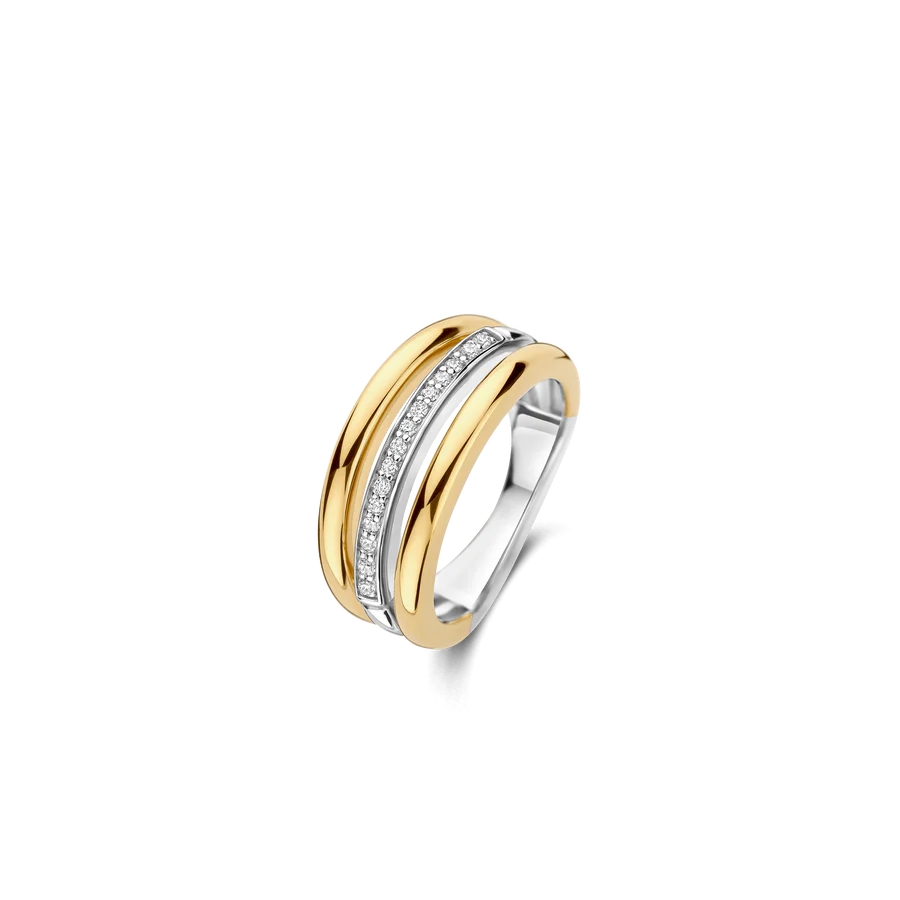Bague argent 2 tons (jaune et blanc), zircons incolores - 12369ZY-56 - Ti Sento
