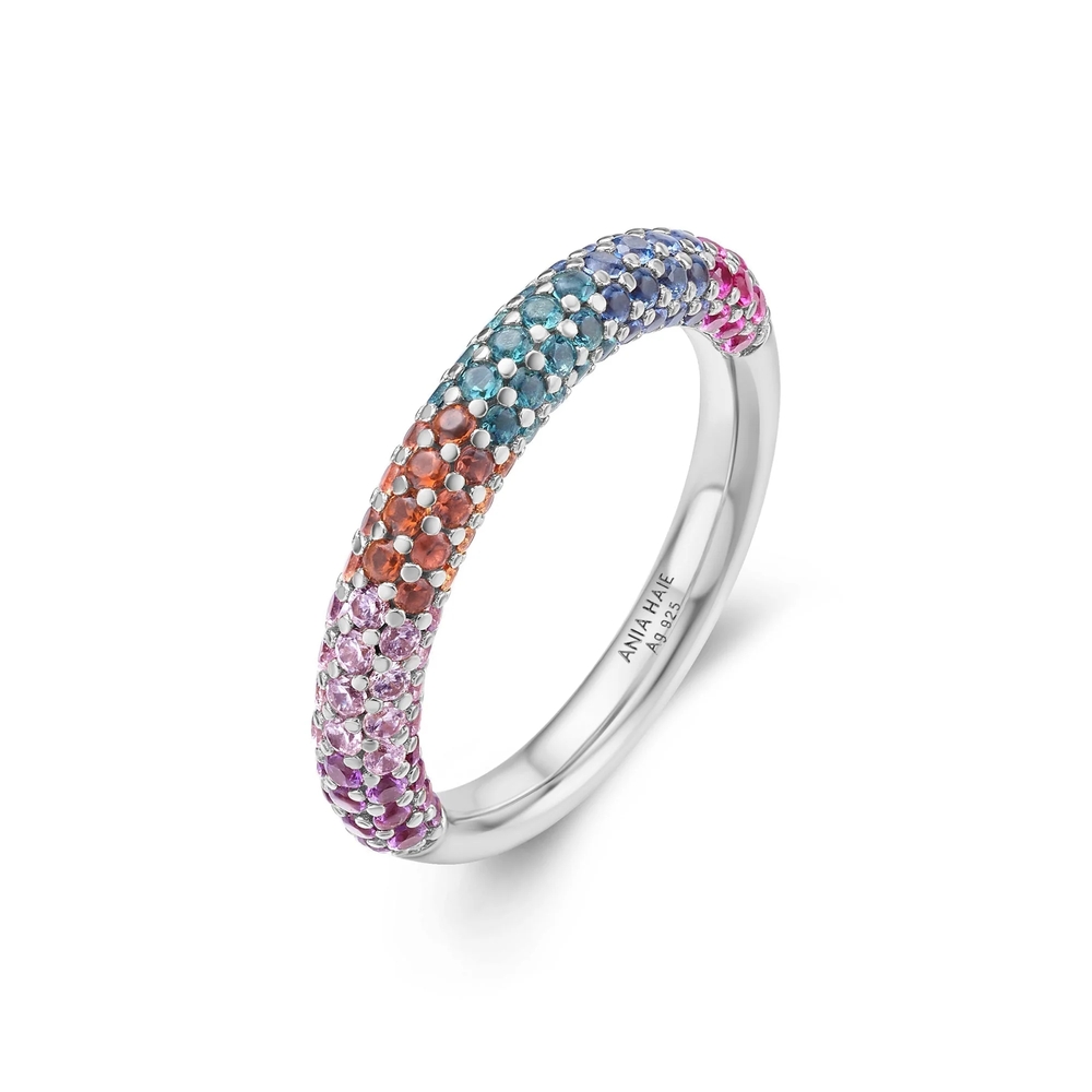 Jonc argent rhodié, zircons multicolores - R064-06H-54 - Ania Haie