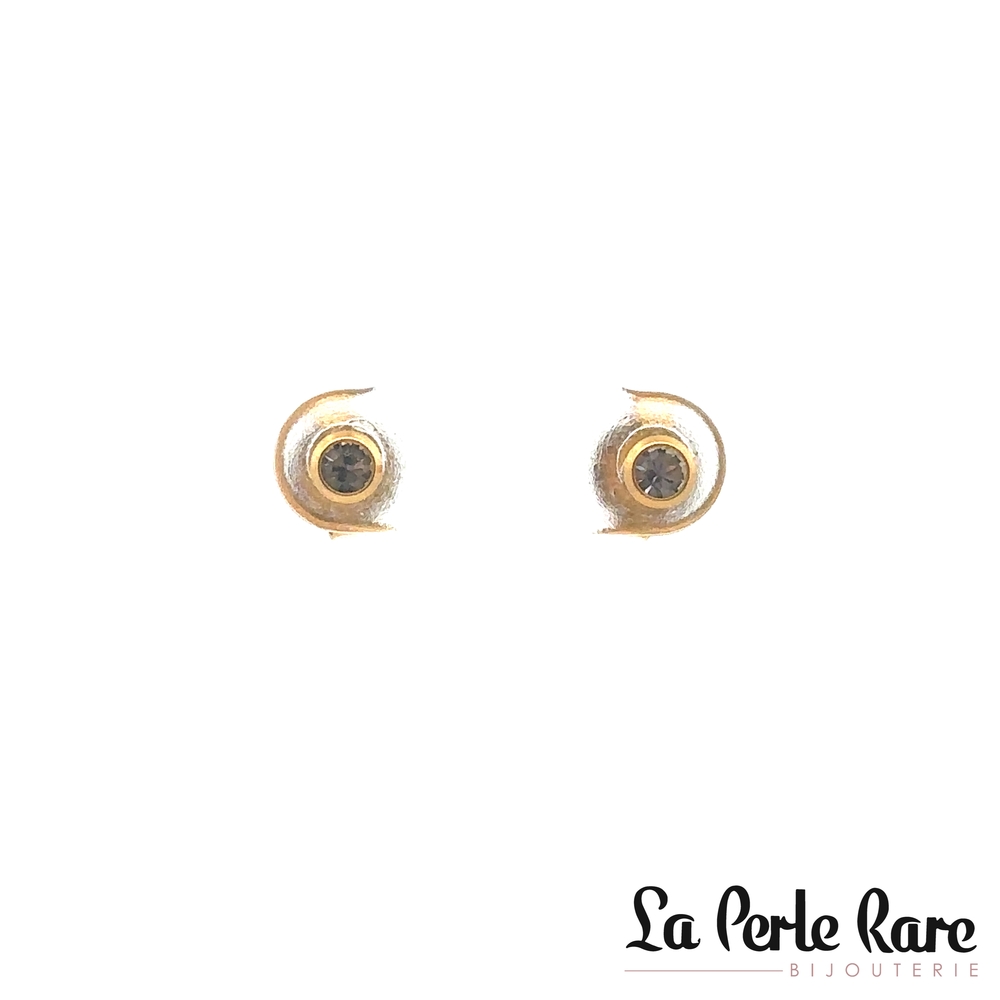 Boucles d'oreilles fixes acier inoxydable doré, zircons incolores - LPR-2712 - Exclusivités