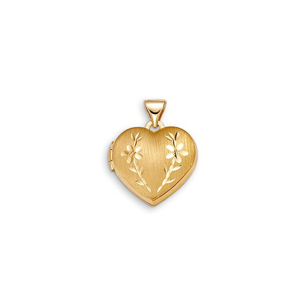 Pendentif loquet coeur avec fleurs, or jaune 10 carats - 3002-SH - Exclusivités