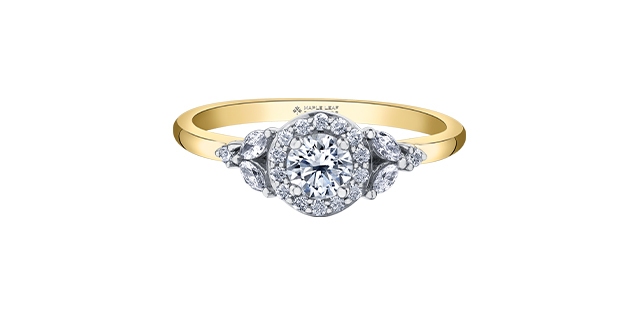 Bague or 2 tons (jaune/blanc), 52 pts dia tot, certificat - 31227YW-50-18 - Corona