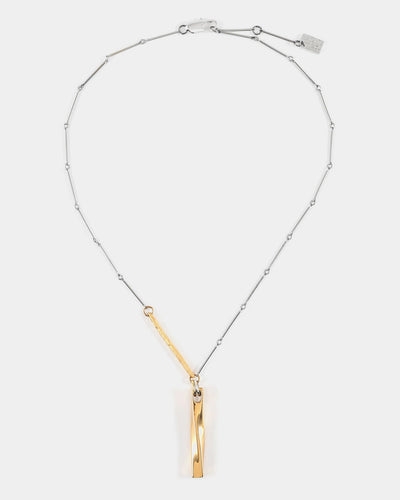 Collier funéraire, acier inoxydable 2 tons (blanc et jaune), étain fintion or jaune 22 carats