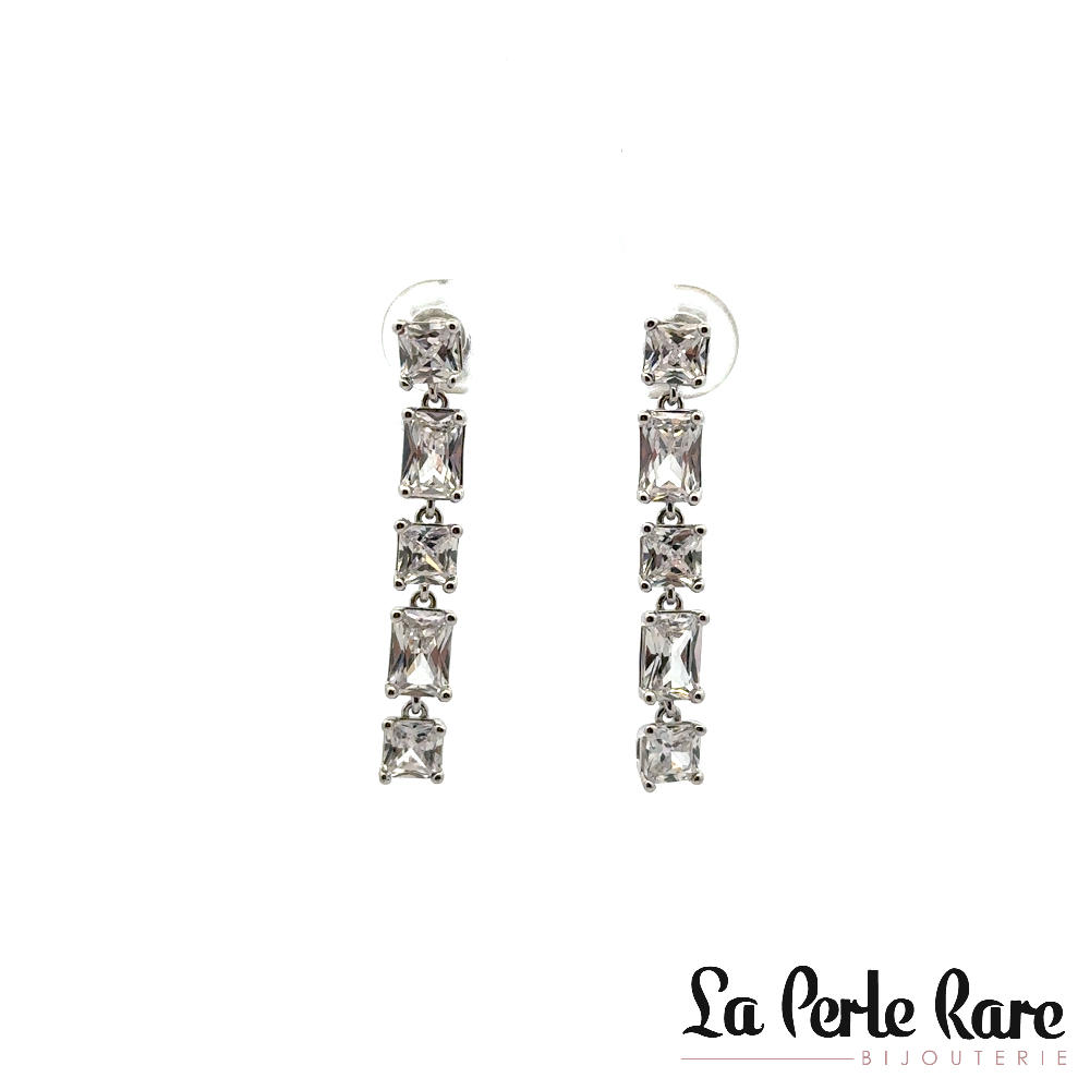 Boucles d'oreilles pendantes argent rhodié, zircons incolores - FIW27 - Brosway Italia