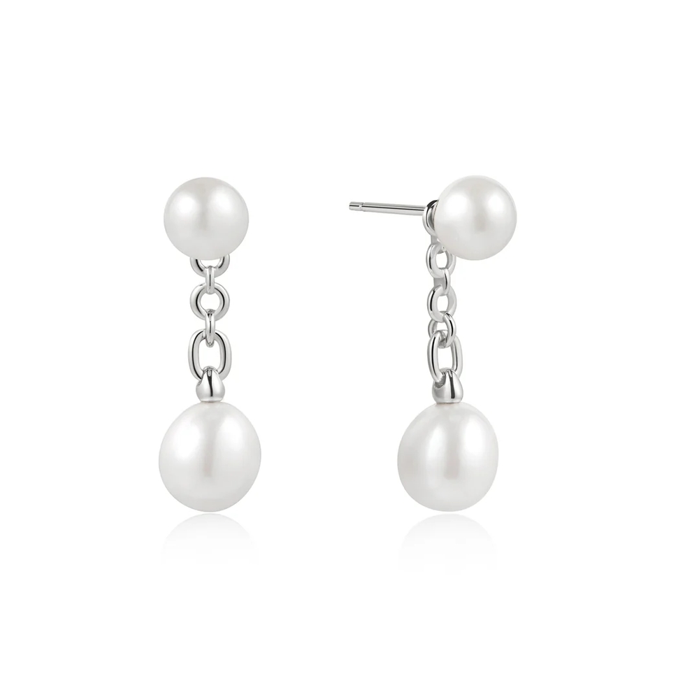 Boucles d'oreilles pendantes argent rhodié, perles d'eau douce - E058-06H - Ania Haie