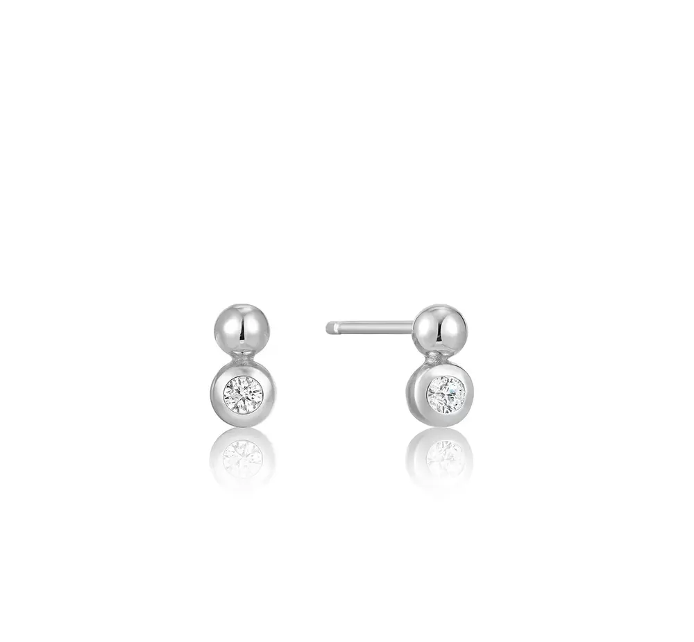 Boucles d'oreilles fixes en argent rhodié avec zircons - E045-01H-CZ - Ania Haie