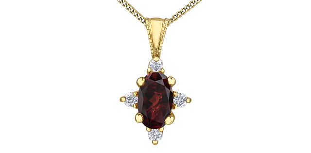 Pendentif or jaune grenat et 3 pts de dia tot Pendentif or jaune grenat et 3 pts de dia tot