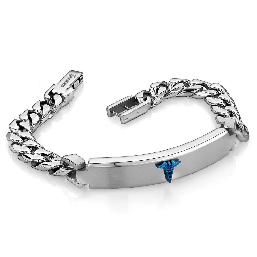 Bracelet médical, acier inoxydable 2 tons (blanc et bleu)