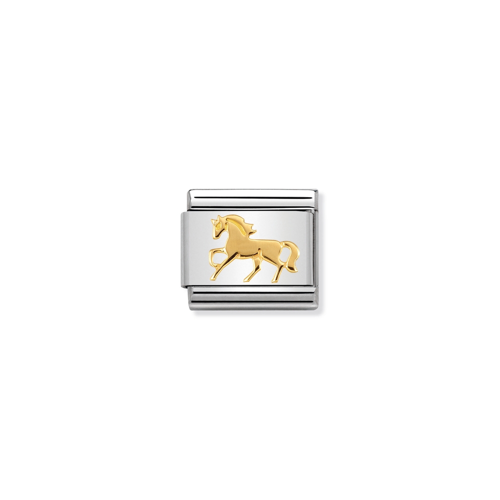 Maille classique cheval galopant, acier inoxydable, finition or jaune 18 carats - 03014926 - NOMINATION