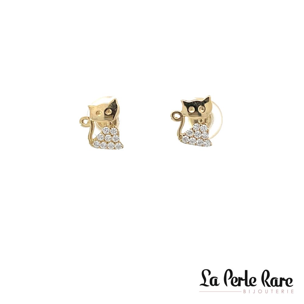 Boucles d'oreilles fixes chats, or jaune 10 carats, zircons incolores - EDD11-5987J - Exclusivités