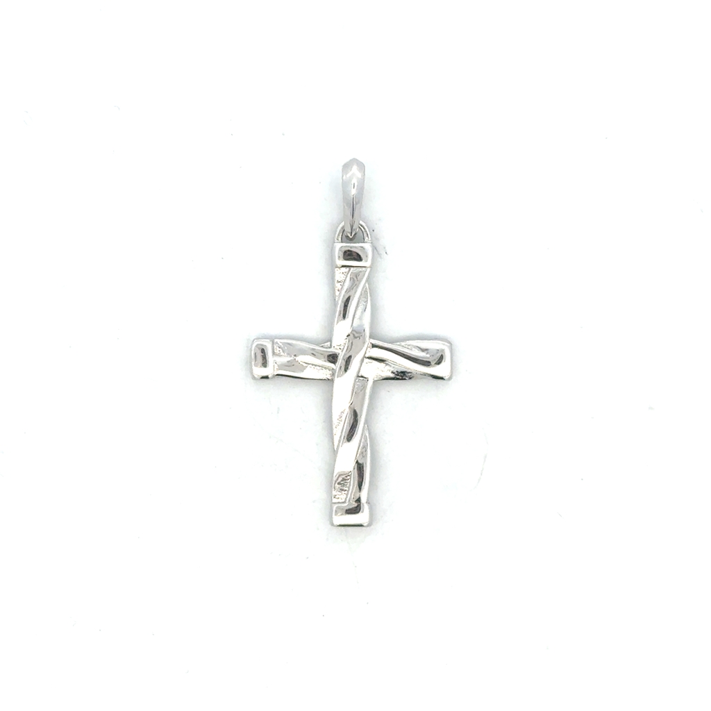 Pendentif croix texturée, argent rhodié