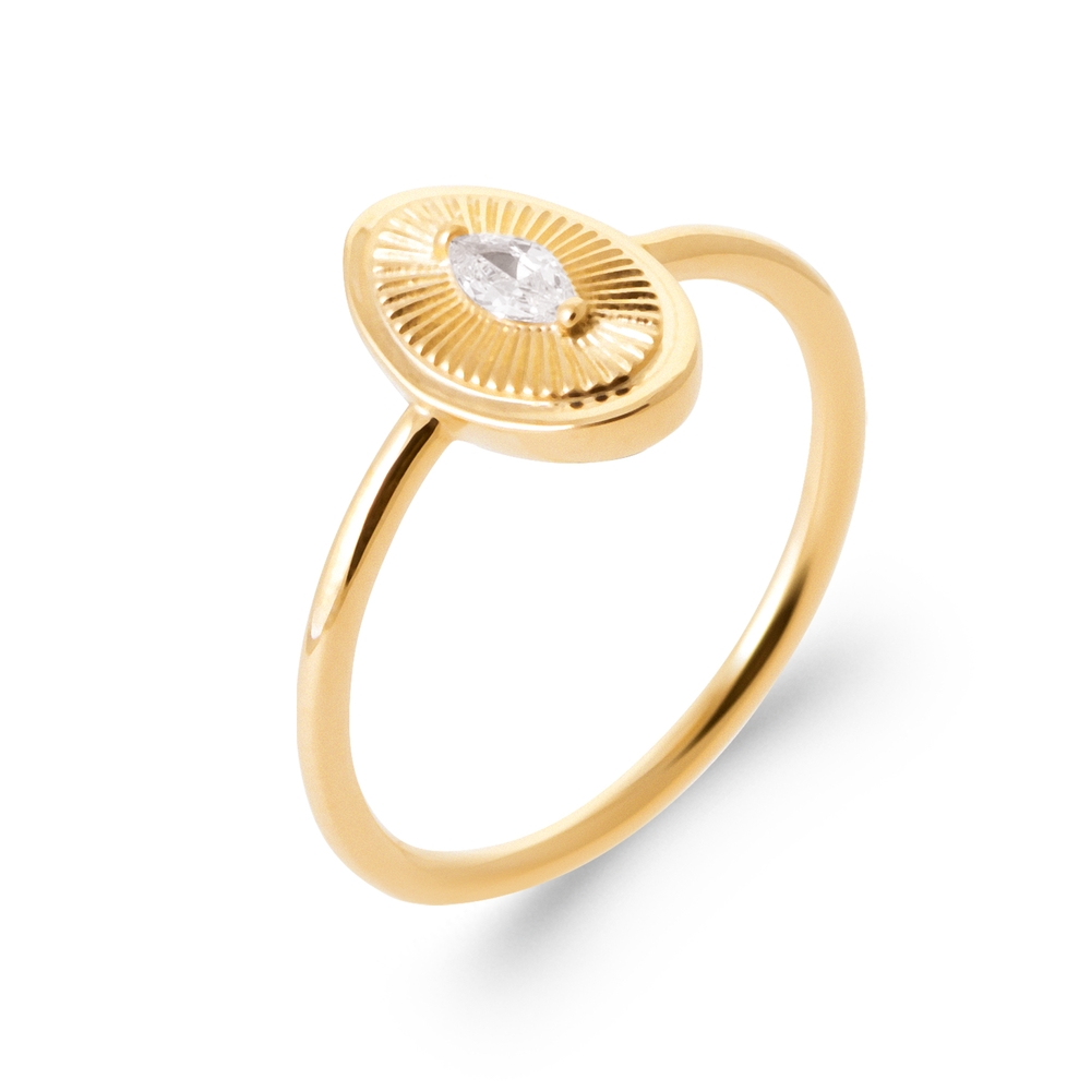 Bague argent doré, zircon incolore - ODELIE-OR-54 - Mamari
