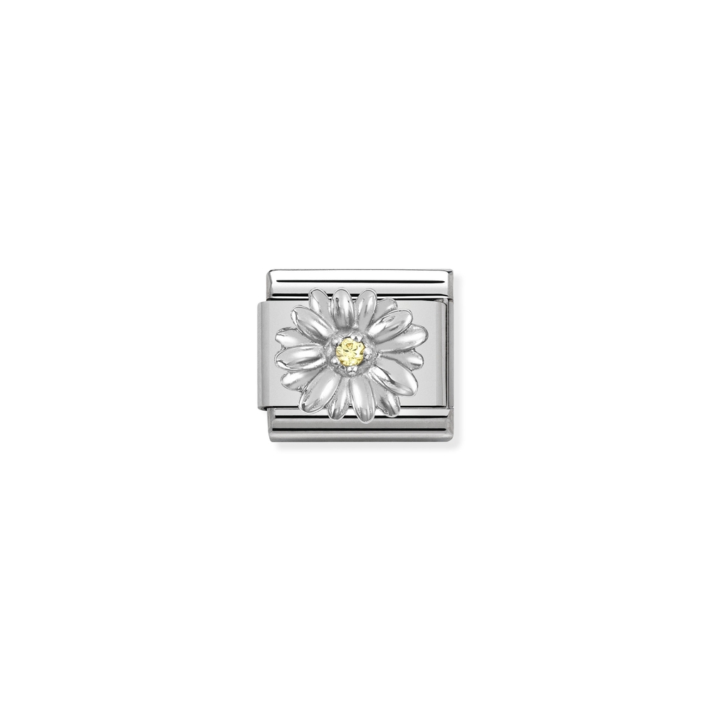 Maille classique marguerite, acier inoxydable, argent, zircon jaune - 33031113 - NOMINATION