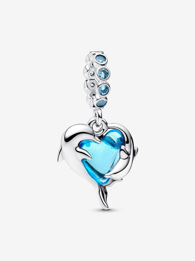 Bille dauphins, argent, cristaux bleus, verre de Murano bleu - 793924C01 - Pandora