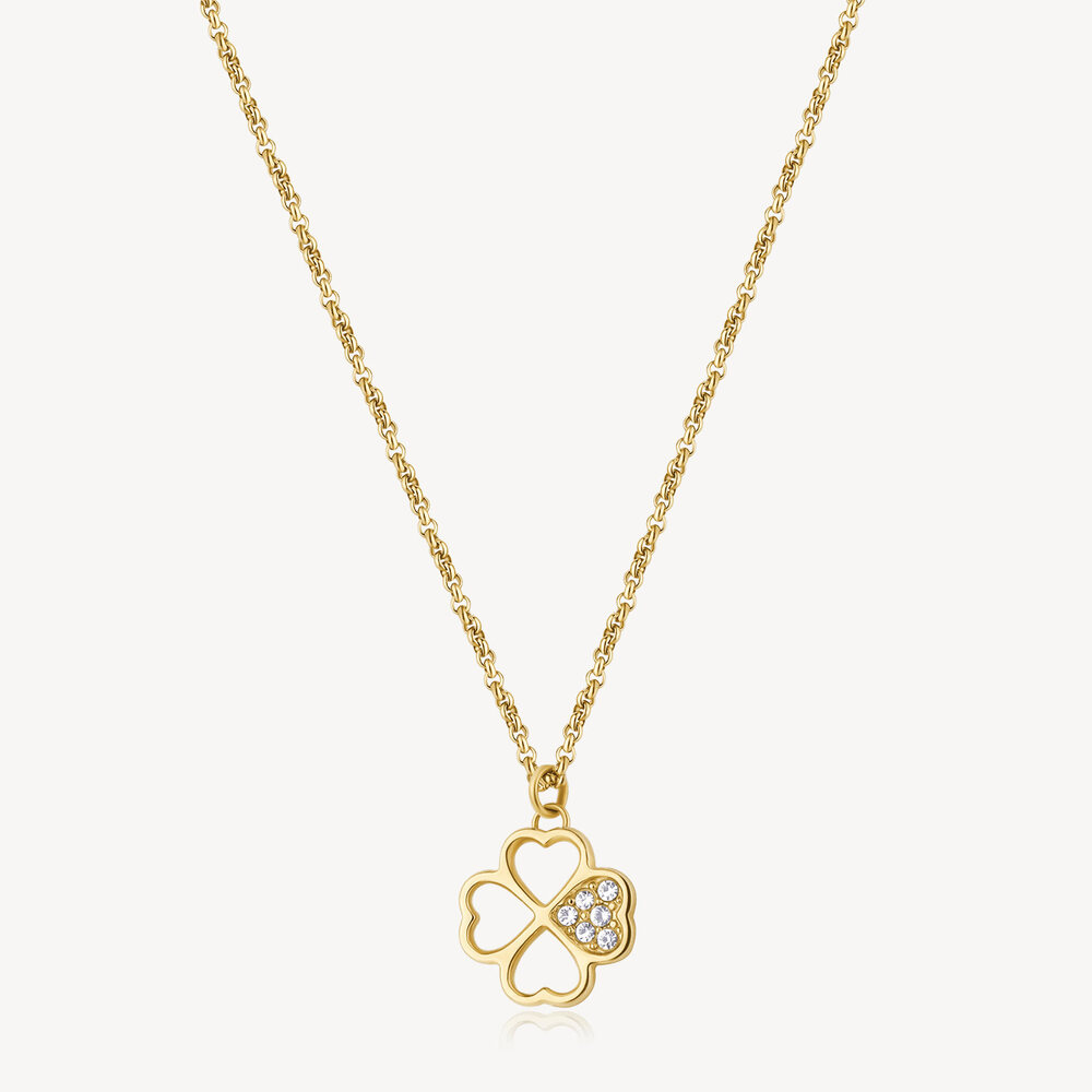 Collier porte-bonheur, acier doré, zircons Collier porte-bonheur, acier doré, zircons