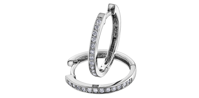Anneaux de type huggies or blanc 10 carats, 15 points de diamant total