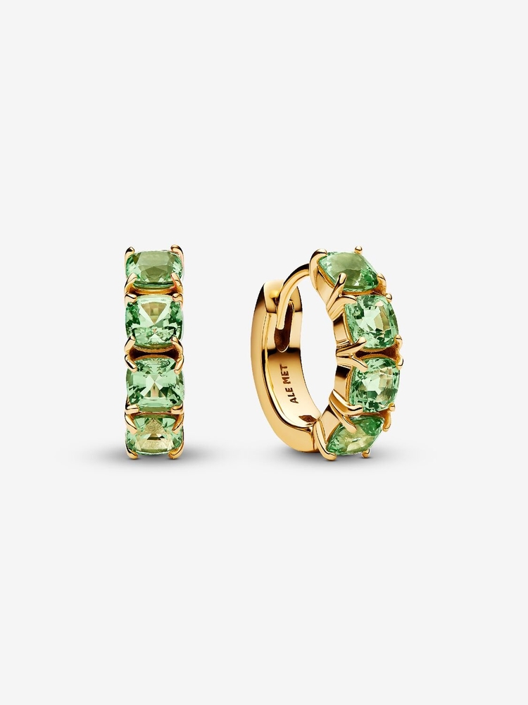 Anneaux de type huggies métal unique plaqué d'or 14 carats, cristaux verts - 263851C01 - Pandora