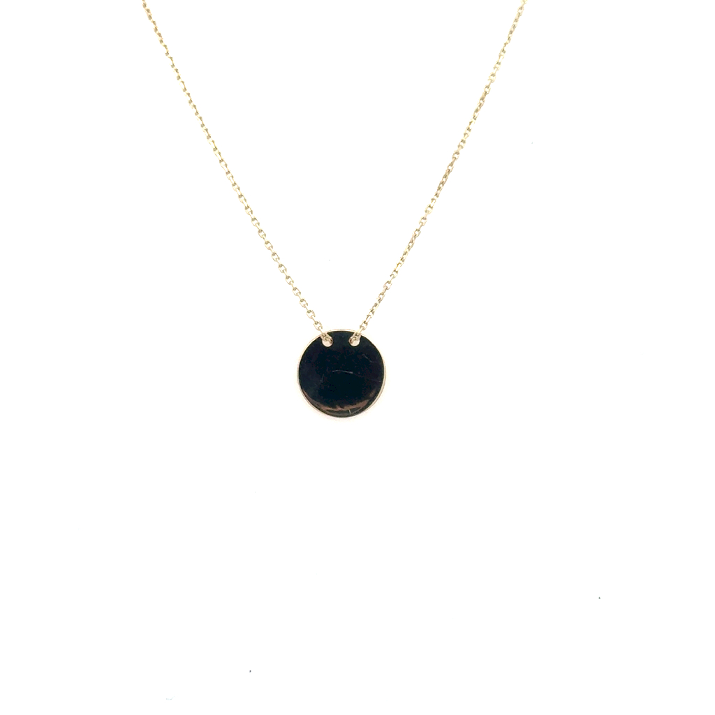 Collier plaque ronde, or jaune 10 carats