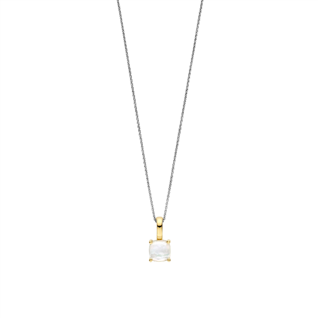 Pendentif solitaire, argent 2 tons (jaune et blanc), zircon blanc - 6854MW - Ti Sento