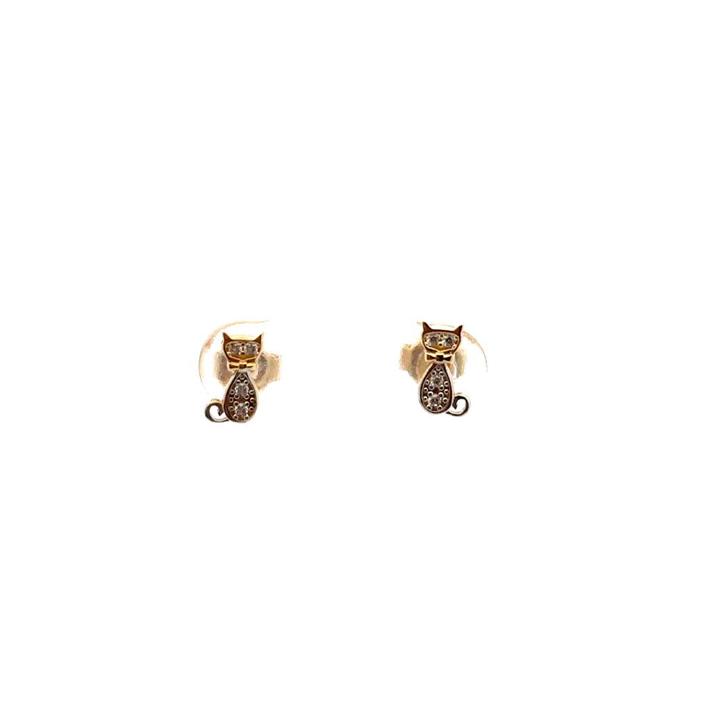 Boucles d'oreilles fixes chats, or 2 tons (jaune et blanc) 10 carats, zircons incolores - EOZ-1365-2T - Exclusivités Boucles d'oreilles fixes chats, or 2 tons (jaune et blanc) 10 carats, zircons incolores - EOZ-1365-2T - Exclusivités