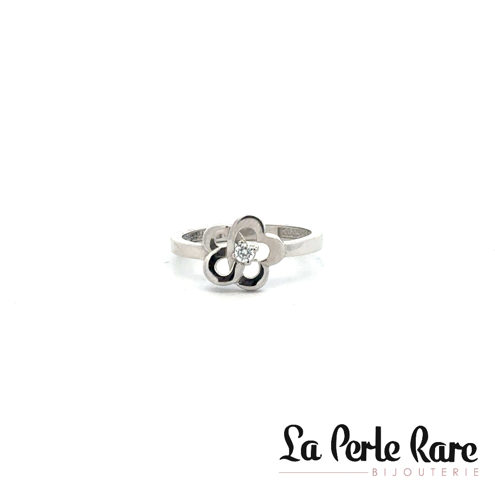 Bague fleur, or blanc 10 carats, zircon incolore - GTK364-R-B - Exclusivités