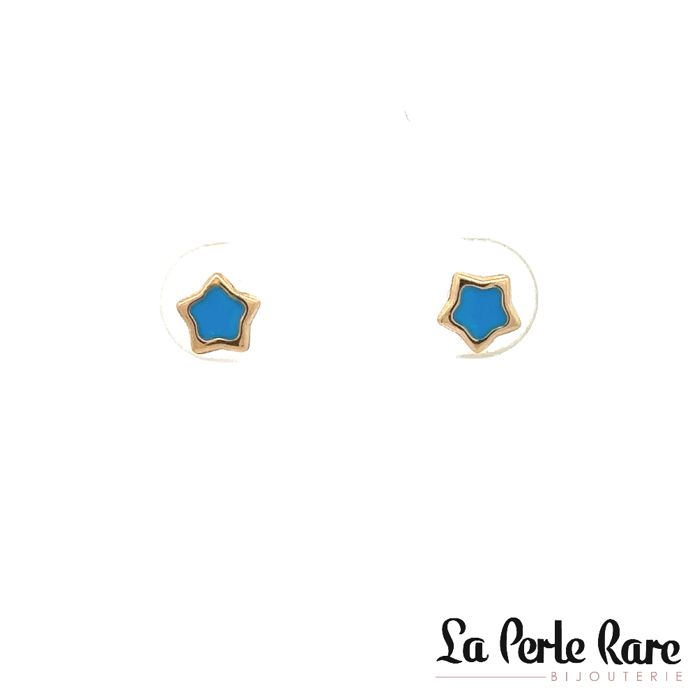 Boucles d'oreilles fixes vissées étoiles, or jaune 10 carats, émail bleu - 13316-BLEU - Exclusivités