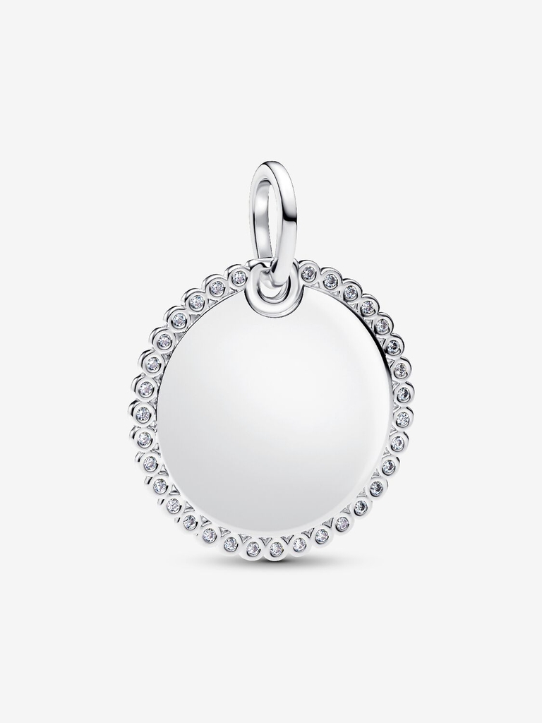 Pendentif rond gravable, argent, zircons incolores - 394007C01 - Pandora
