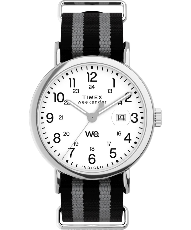 Montre nylon noir et gris, métal, fond blanc - TW2W68300GP - Timex