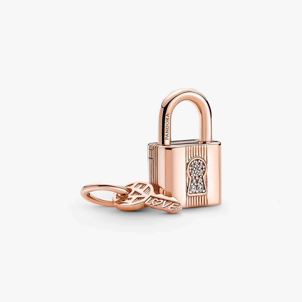 Bille cadenas et clé, Pandora rose, zircons - 780088C01 - Pandora