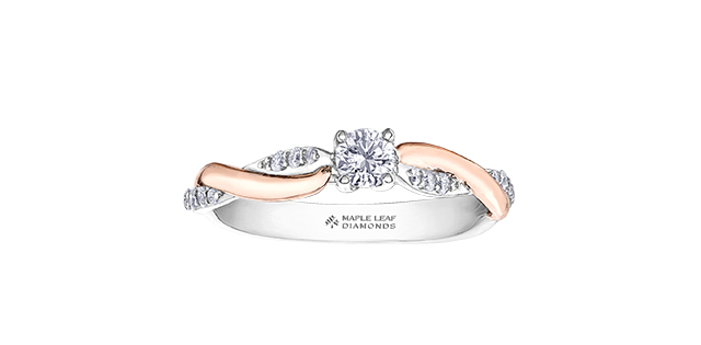 Bague or 2 tons (blanc/rose), 33 pts dia tot, certificat Bague or 2 tons (blanc/rose), 33 pts dia tot, certificat