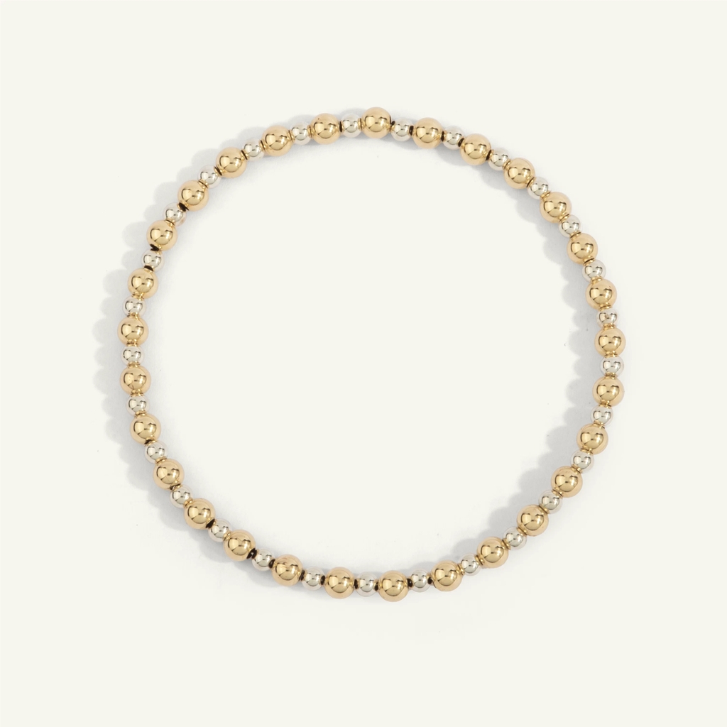 Bracelet extensible, métal doublé d'or 14 carats, argent, 3 et 4 millimètres