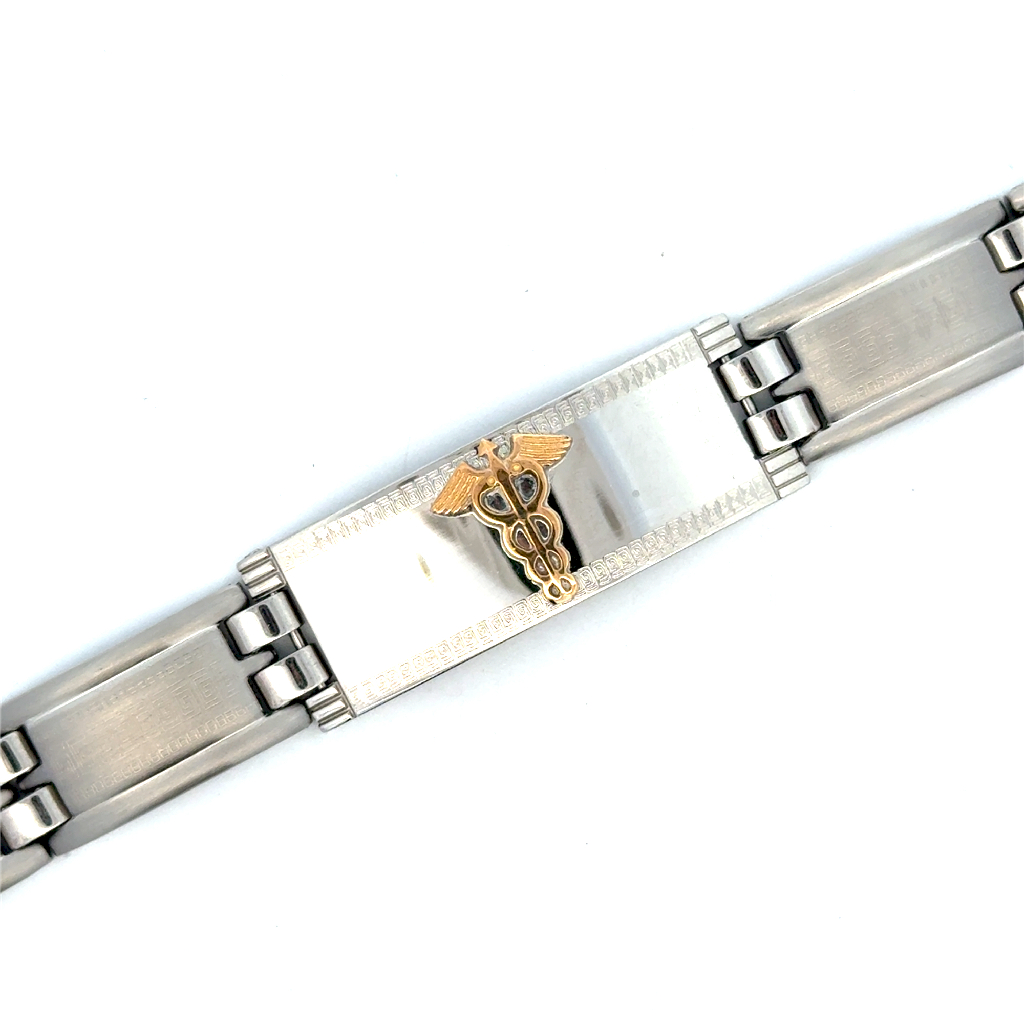 Bracelet médical, acier 2 tons (blanc/jaune)