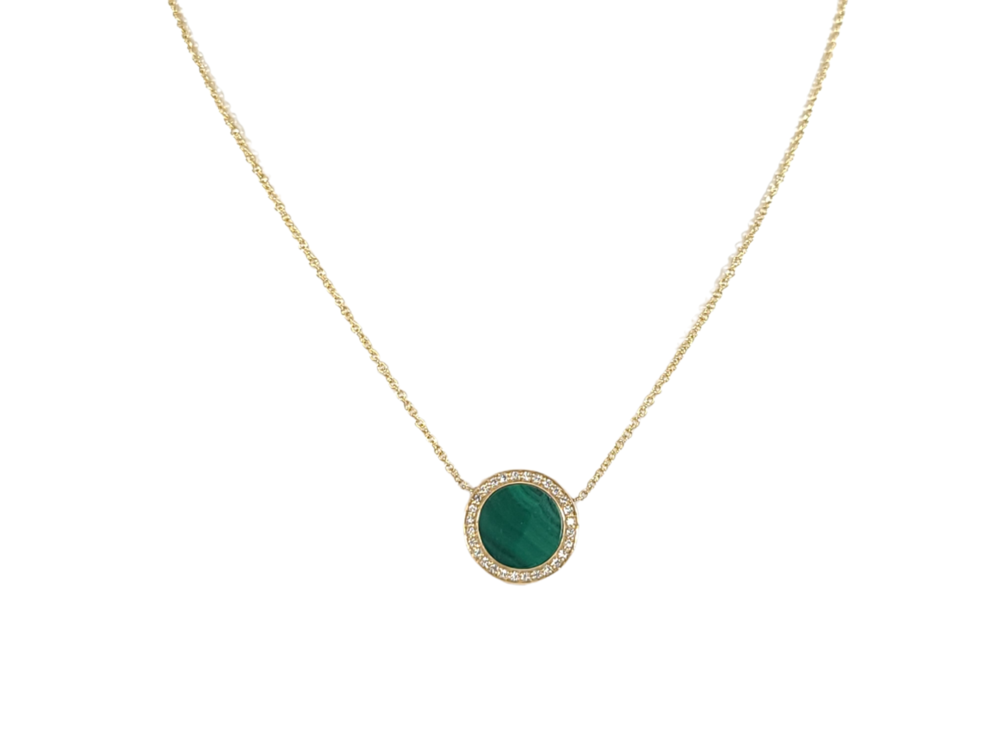 Collier or jaune 14 carats, malachite, 10 points de diamant total - CP4261G-MA - Exclusivités
