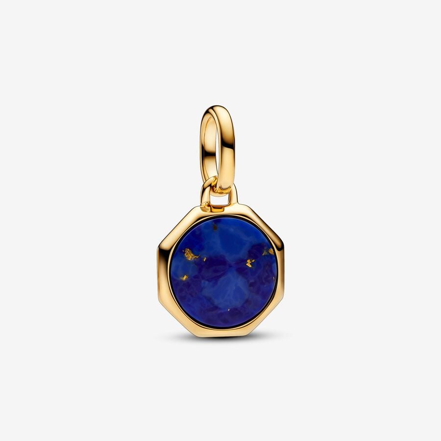 Bille mini-médaillon à graver en métal unique plaqué or 14 carats avec lapis lazuli synthétique - 763388C01 - Pandora