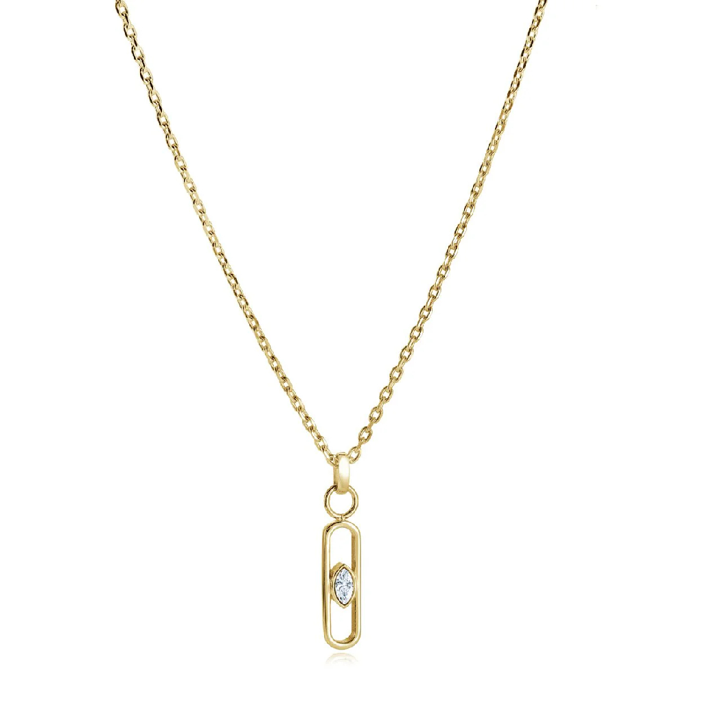 Pendentif acier inoxydable doré en zircon incolore