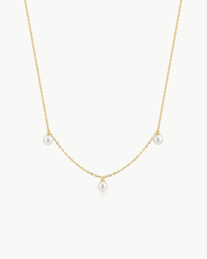 Collier argent doré, perles, zircons incolores