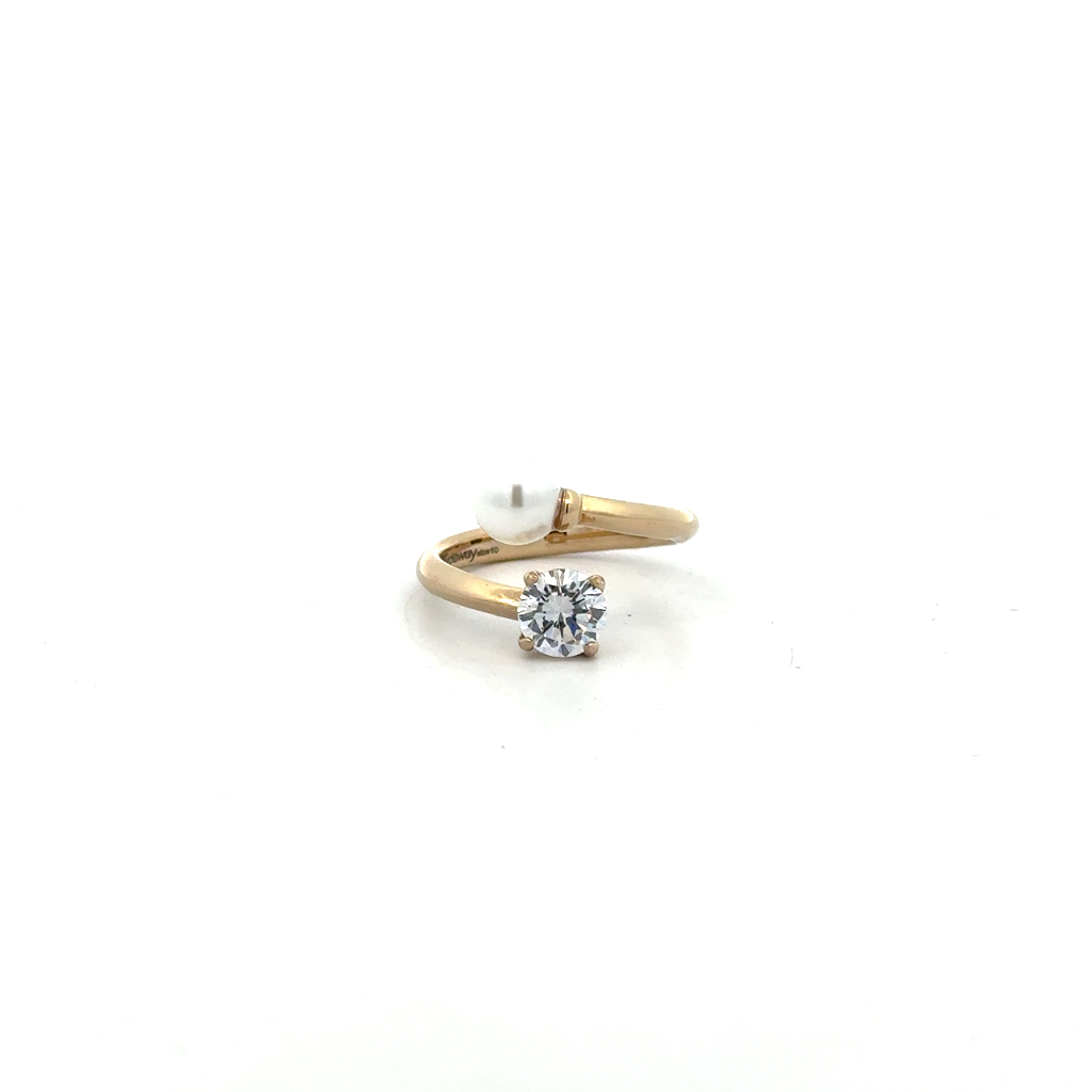 Bague acier inoxydable avec finition en or et zircon perle