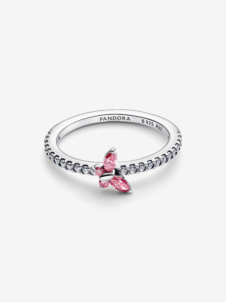 Bague papillon scintillant, argent, cristaux roses, zircons incolores - 194269C02-50 - Pandora