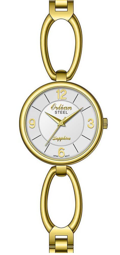 ME3130 4 Orlean Montre acier dor verre saphir fond blanc