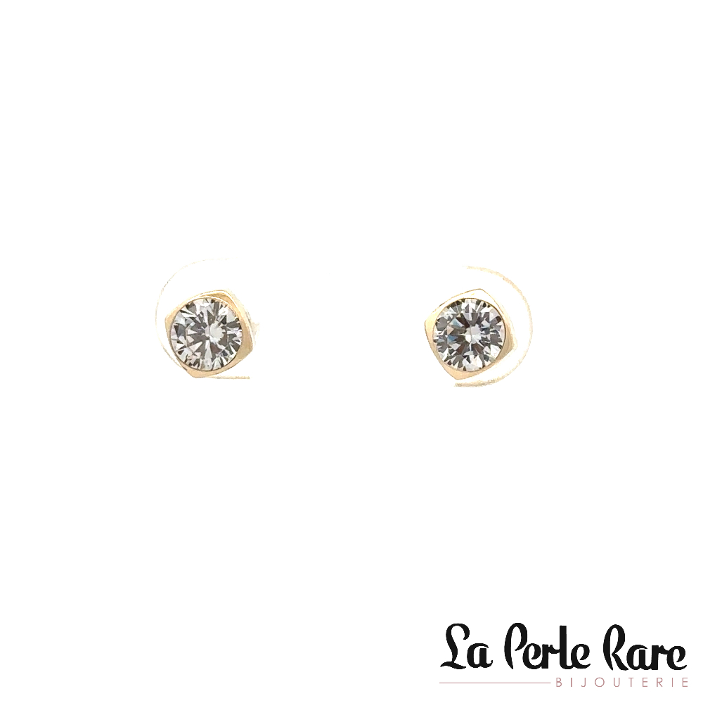 Boucles d'oreilles fixes or jaune 10 carats, zircons incolores, 5 millimètres - 1204-5J - Exclusivités