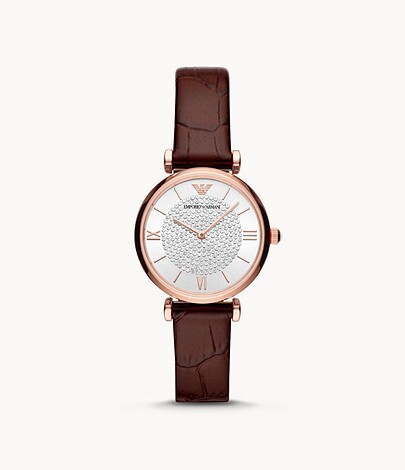 Montre femme cuir bourgogne acier rosé - AR11269 - Emporio Armani