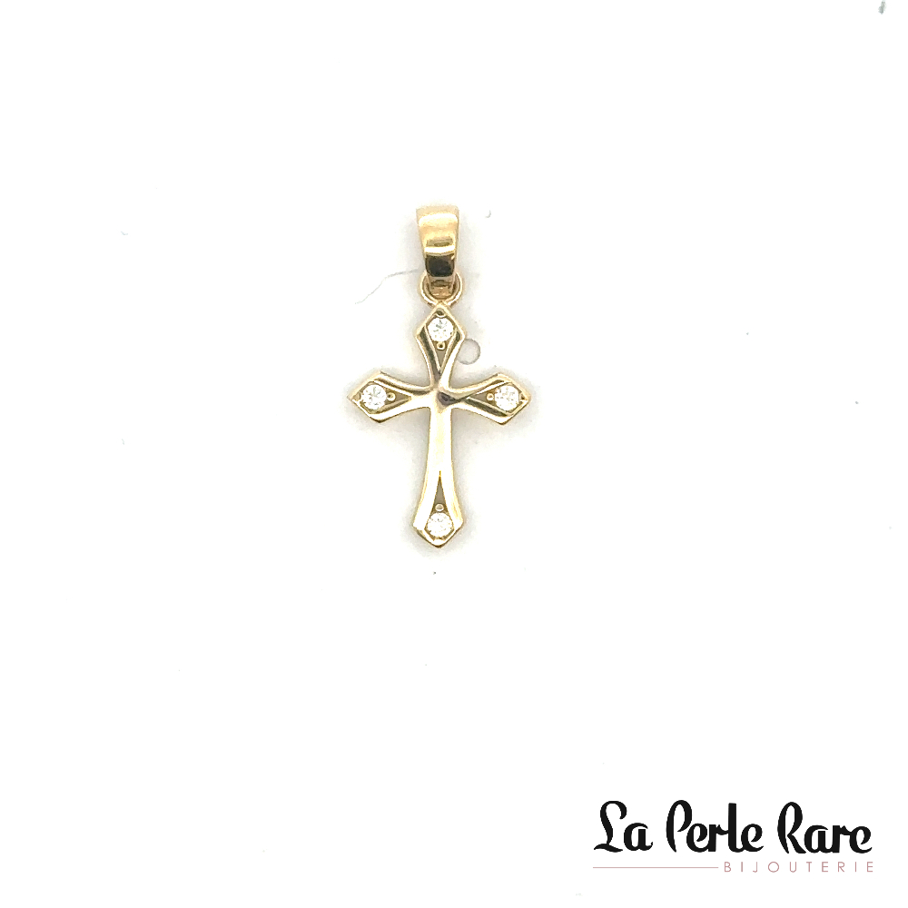 Pendentif croix, or jaune 10 carats, zircons incolores - PAZ-1665-J - Exclusivités