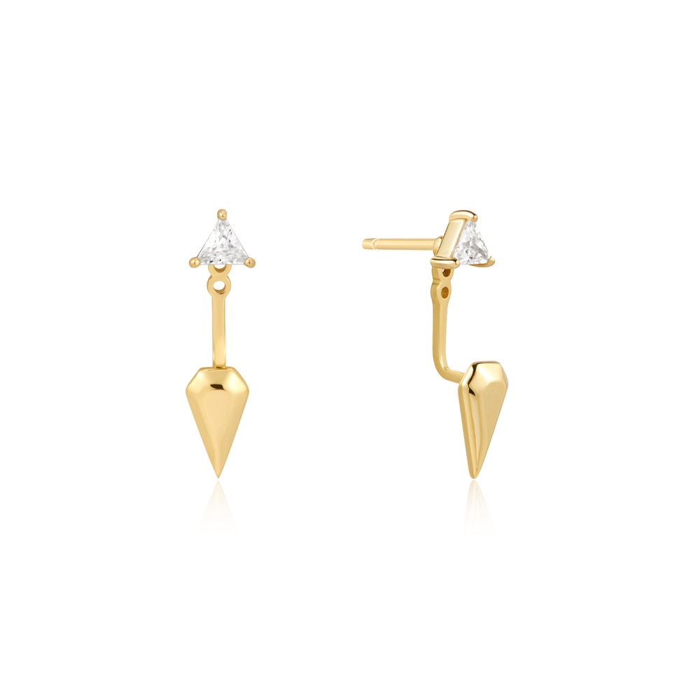 Boucles d'oreilles fixes argent doré, zircons incolores - E059-11G - Ania Haie